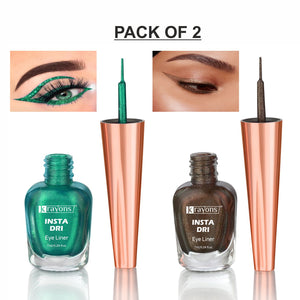 Krayons Insta Dri Sparkling Eyeliner, Green, Brown, Waterproof, Longlasting, 7ml Each, Combo (Pack of 2)