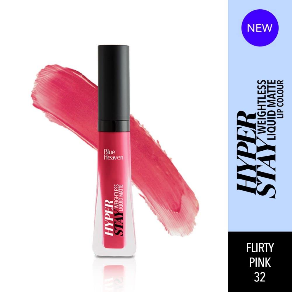Blue Heaven Hyperstay Weightless Liquid Matte Lipstick, Smudgeproof, Transfer proof, Flirty Pink, 6ml