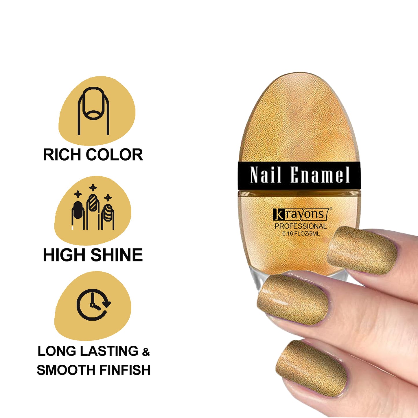 Krayons Professional Glossy Nail Paint, Golden Glitter, 5ml