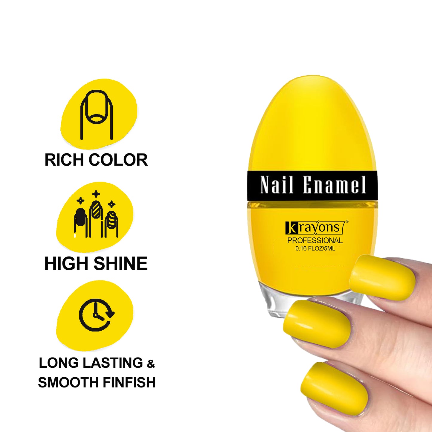 Krayons Professional Glossy Nail Paint, Lemon Yellow, 5ml