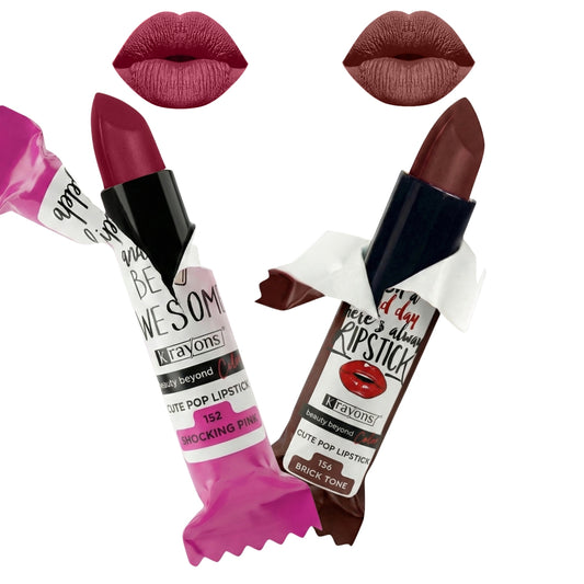 Krayons Cute  Matte Lipstick, Waterproof, Longlasting, 3.5gm Each, Pack of 2 (Shocking Pink, Brick Tone)