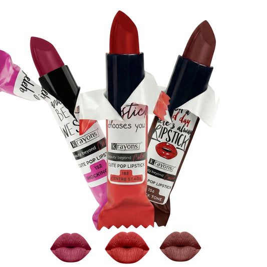 Krayons Cute  Matte Lipstick, Waterproof, Longlasting, 3.5gm Each, Pack of 3 (Shocking Pink, Brick Tone, Centre Stage)