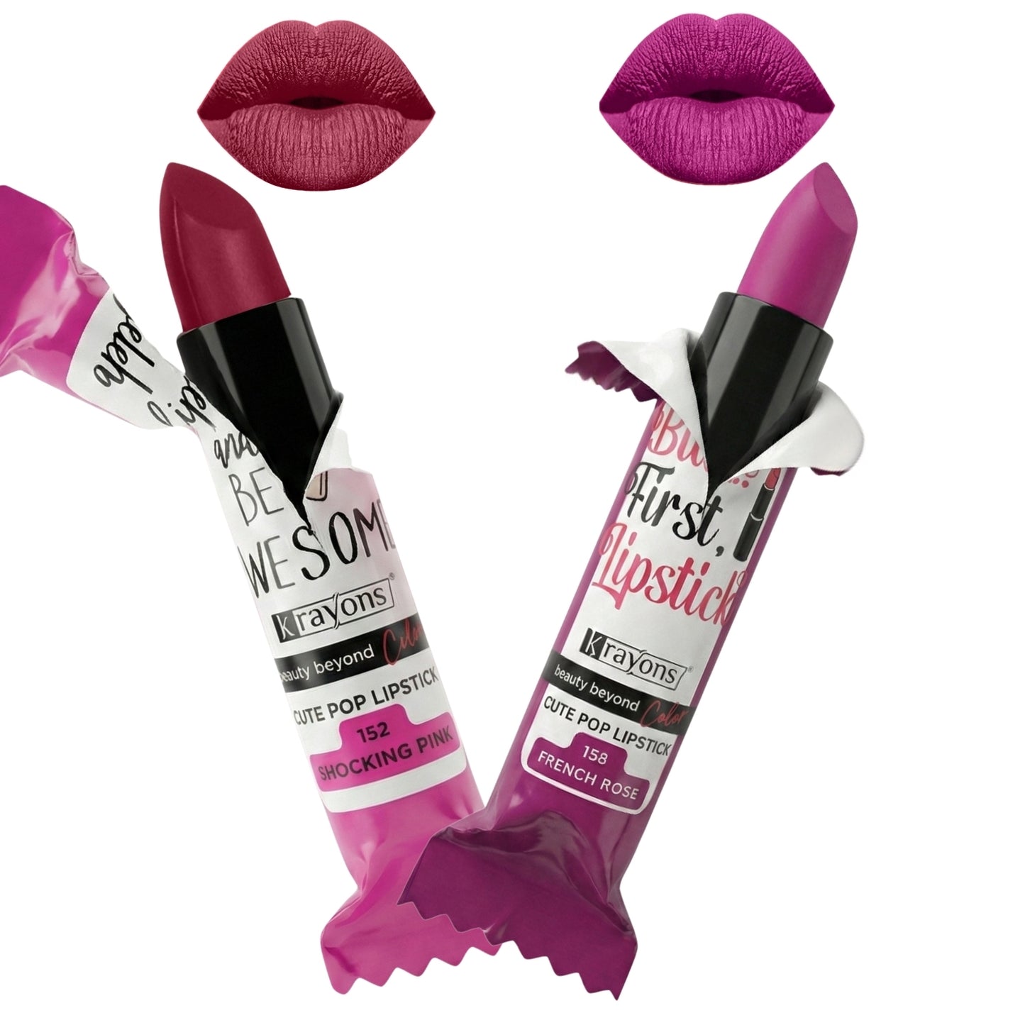 Krayons Cute  Matte Lipstick, Waterproof, Longlasting, 3.5gm Each, Pack of 2 (Shocking Pink, French Rose) )