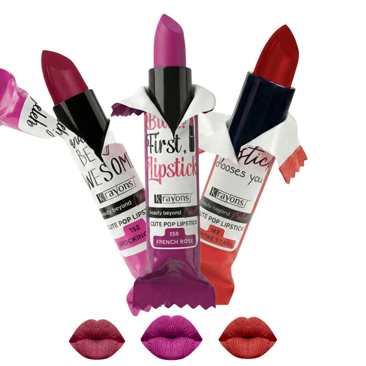 Krayons Cute  Matte Lipstick, Waterproof, Longlasting, 3.5gm Each, Pack of 3 (Shocking Pink, French Rose, Centre Stage)