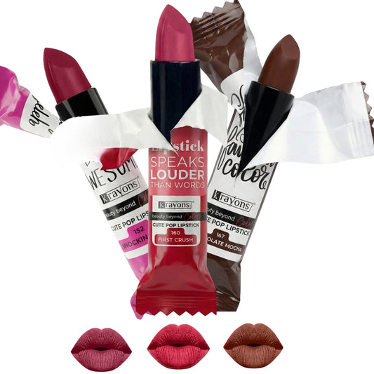 Krayons Cute  Matte Lipstick, Waterproof, Longlasting, 3.5gm Each, Pack of 3 (Shocking Pink, First Crush, Chocolate Mocha)