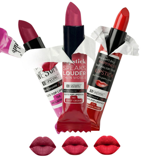 Krayons Cute  Matte Lipstick, Waterproof, Longlasting, 3.5gm Each, Pack of 3 (Shocking Pink, First Crush, Orange Crush)