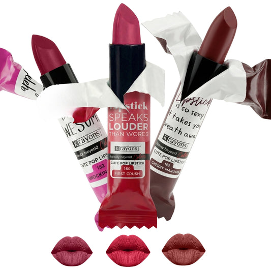 Krayons Cute  Matte Lipstick, Waterproof, Longlasting, 3.5gm Each, Pack of 3 (Shocking Pink, First Crush, Cherry Maroon)