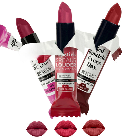 Krayons Cute  Matte Lipstick, Waterproof, Longlasting, 3.5gm Each, Pack of 3 (Shocking Pink, First Crush, Signal Red)