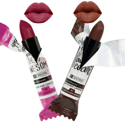 Krayons Cute  Matte Lipstick, Waterproof, Longlasting, 3.5gm Each, Pack of 2 (Shocking Pink, Chocolate Mocha)
