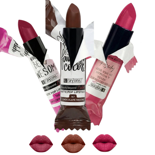 Krayons Cute  Matte Lipstick, Waterproof, Longlasting, 3.5gm Each, Pack of 3 (Shocking Pink, Chocolate Mocha Angel Pink)