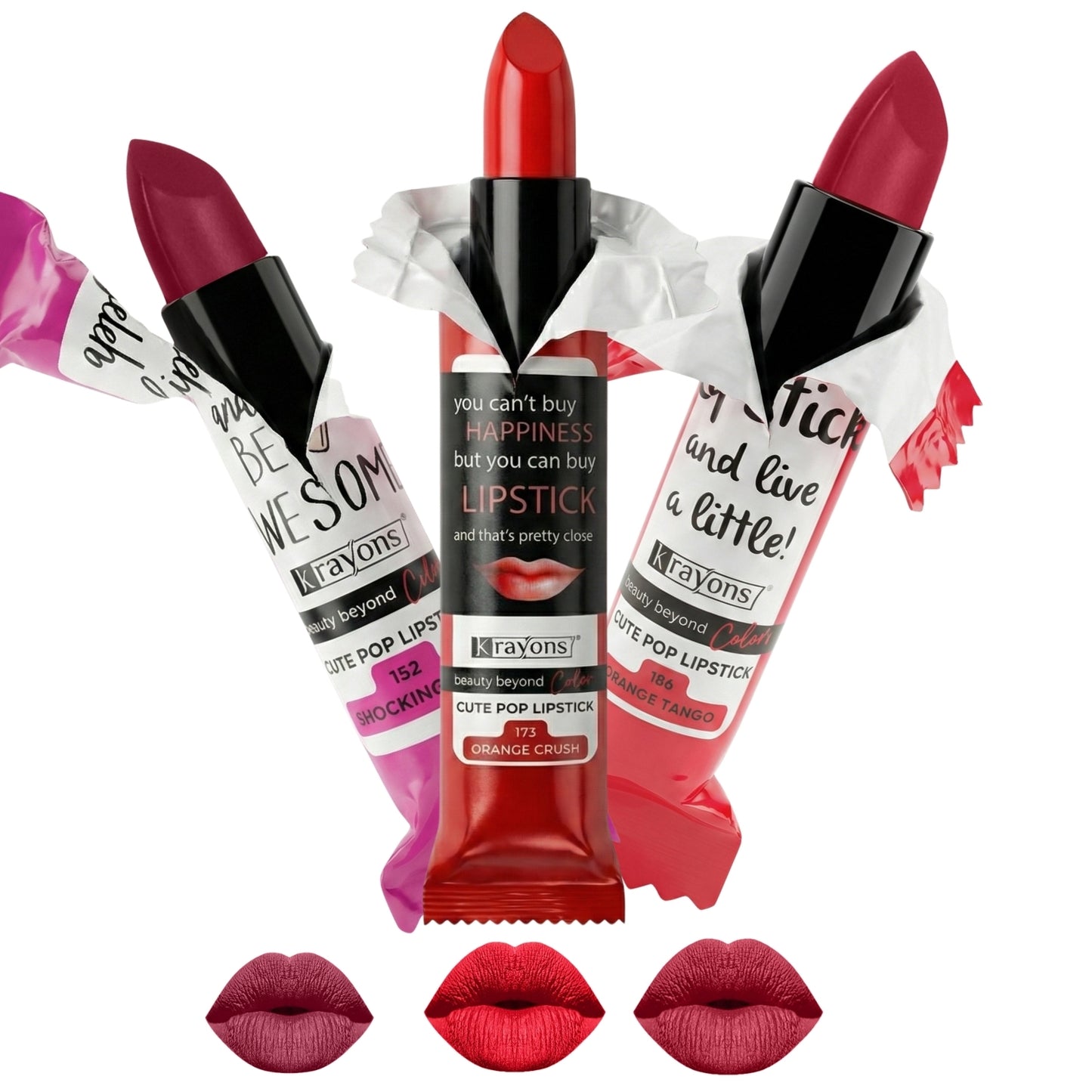Krayons Cute  Matte Lipstick, Waterproof, Longlasting, 3.5gm Each, Pack of 3 (Shocking Pink, Orange Crush, Orange Tango)