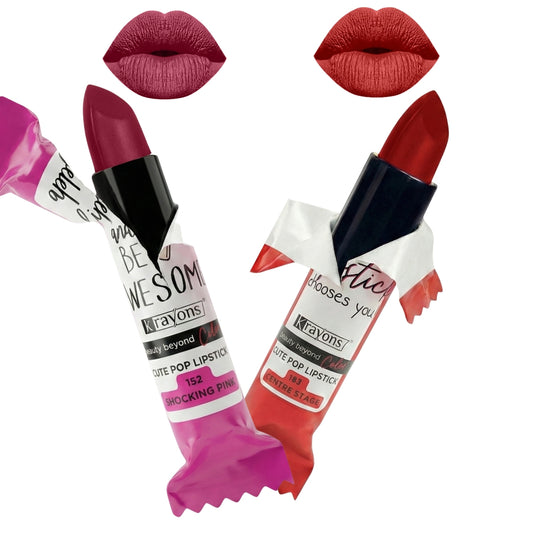 Krayons Cute  Matte Lipstick, Waterproof, Longlasting, 3.5gm Each, Pack of 2 (Shocking Pink, Centre Stage)