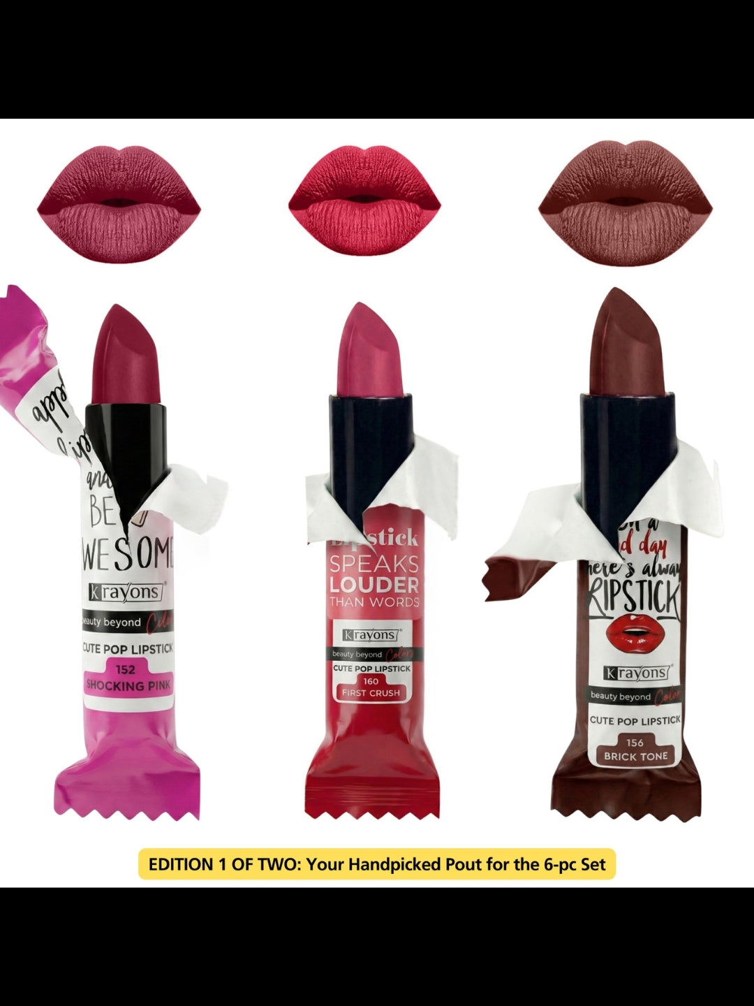 Krayons Cute  Matte Lipstick, Waterproof, Longlasting, 3.5gm Each, Multicolor (Pack of 6)