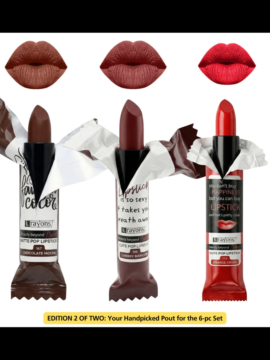Krayons Cute  Matte Lipstick, Waterproof, Longlasting, 3.5gm Each, Multicolor (Pack of 6)