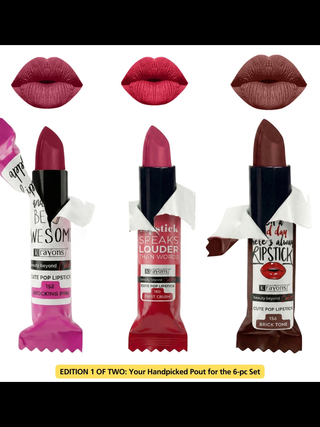 Krayons Cute  Matte Lipstick, Waterproof, Longlasting, 3.5gm Each, Multicolor (Pack of 6)