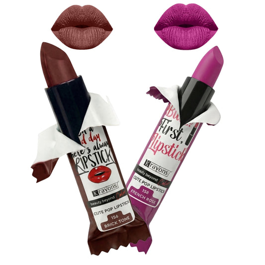 Krayons Cute  Matte Lipstick, Waterproof, Longlasting, 3.5gm Each, Pack of 2 (Brick Tone, French Rose)
