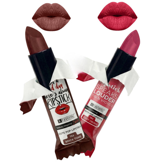 Krayons Cute  Matte Lipstick, Waterproof, Longlasting, 3.5gm Each, Pack of 2 (Brick Tone, First Crush)