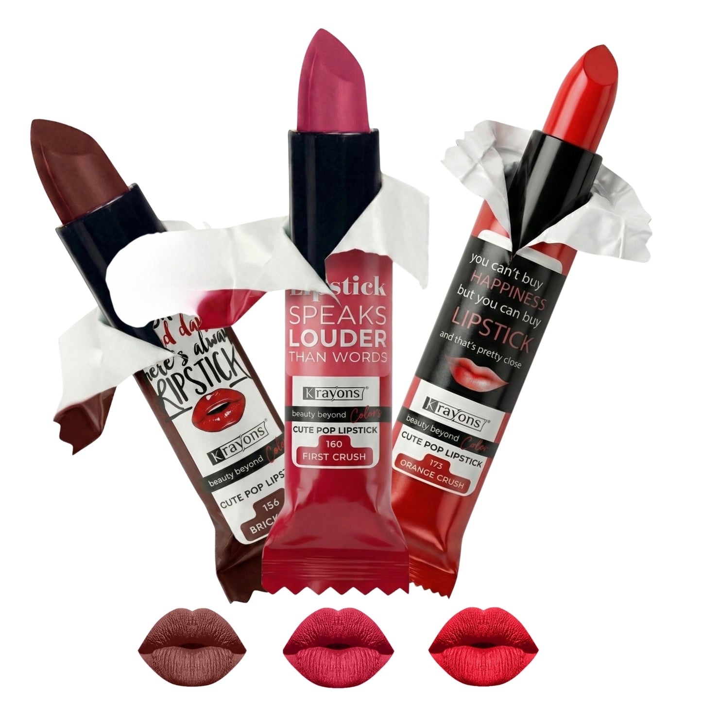 Krayons Cute  Matte Lipstick, Waterproof, Longlasting, 3.5gm Each, Pack of 3 (Brick Tone, First Crush, Orange Crush)