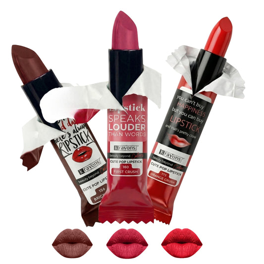 Krayons Cute  Matte Lipstick, Waterproof, Longlasting, 3.5gm Each, Pack of 3 (Brick Tone, First Crush, Orange Crush)