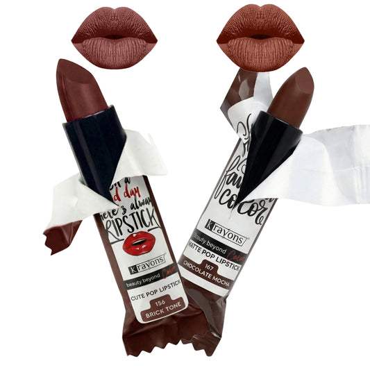Krayons Cute  Matte Lipstick, Waterproof, Longlasting, 3.5gm Each, Pack of 2 (Brick Tone, Chocolate Mocha)