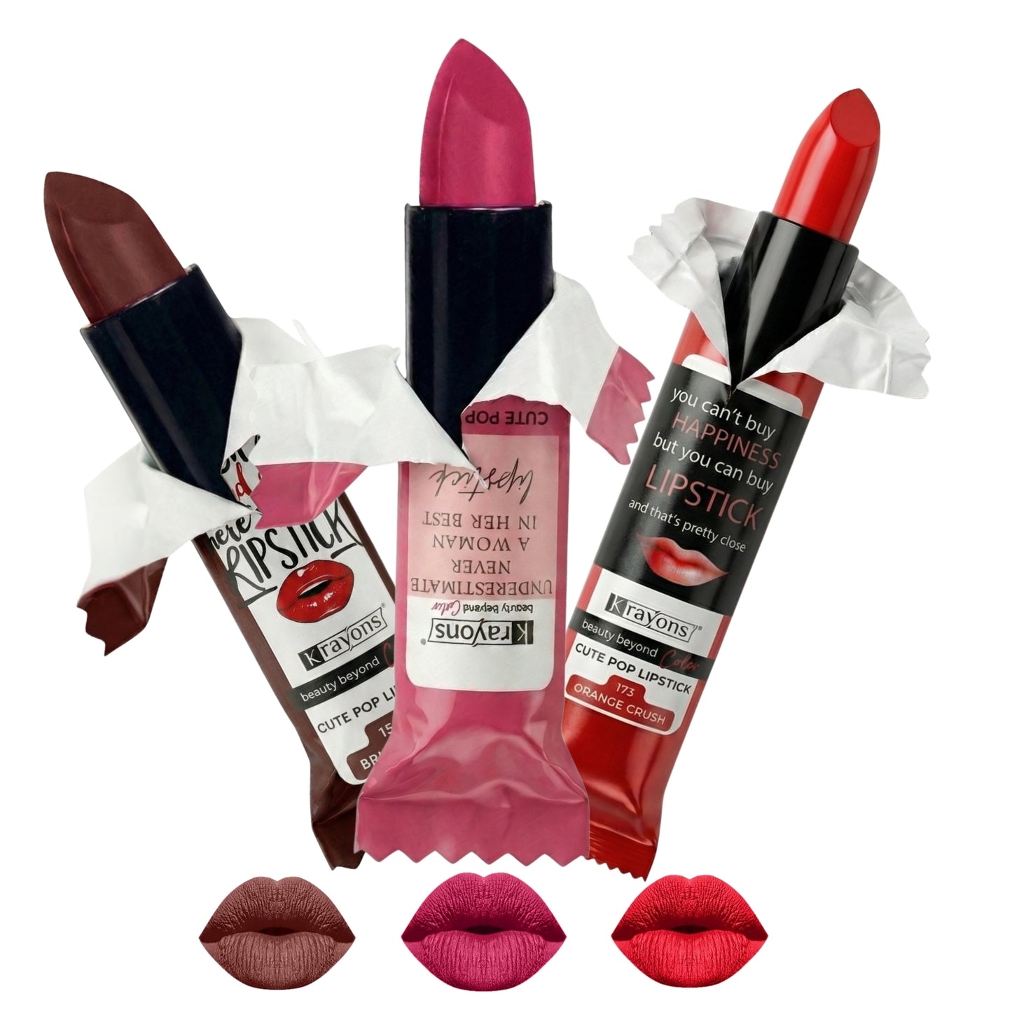 Krayons Cute  Matte Lipstick, Waterproof, Longlasting, 3.5gm Each, Pack of 3 (Brick Tone, Angel Pink, Orange Crush)