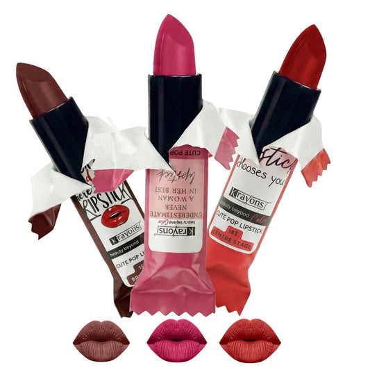 Krayons Cute  Matte Lipstick, Waterproof, Longlasting, 3.5gm Each, Pack of 3 (Brick Tone, Angel Pink, Centre Stage)