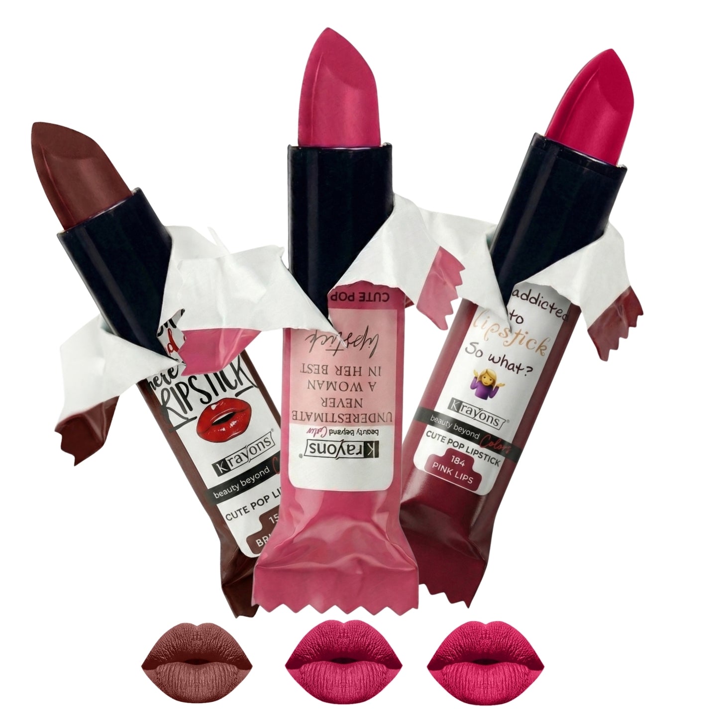 Krayons Cute  Matte Lipstick, Waterproof, Longlasting, 3.5gm Each, Pack of 3 (Brick Tone, Angel Pink, Pink Lips)