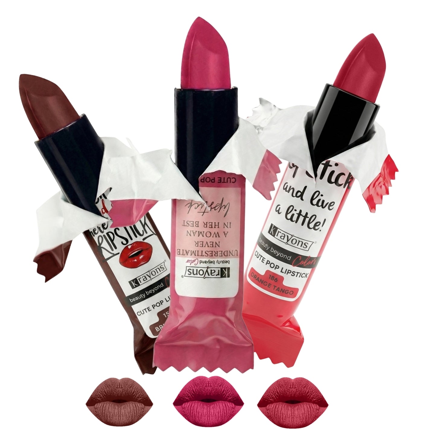 Krayons Cute  Matte Lipstick, Waterproof, Longlasting, 3.5gm Each, Pack of 3 (Brick Tone, Angel Pink, Orange Tango)