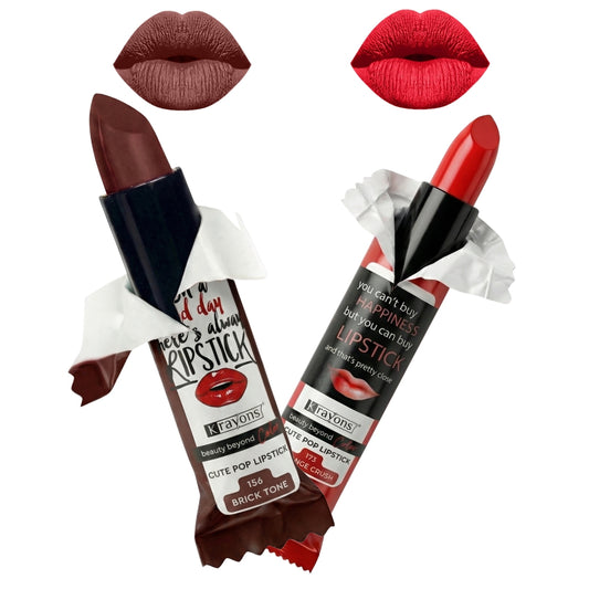 Krayons Cute  Matte Lipstick, Waterproof, Longlasting, 3.5gm Each, Pack of 2 (Brick Tone, Orange Crush)