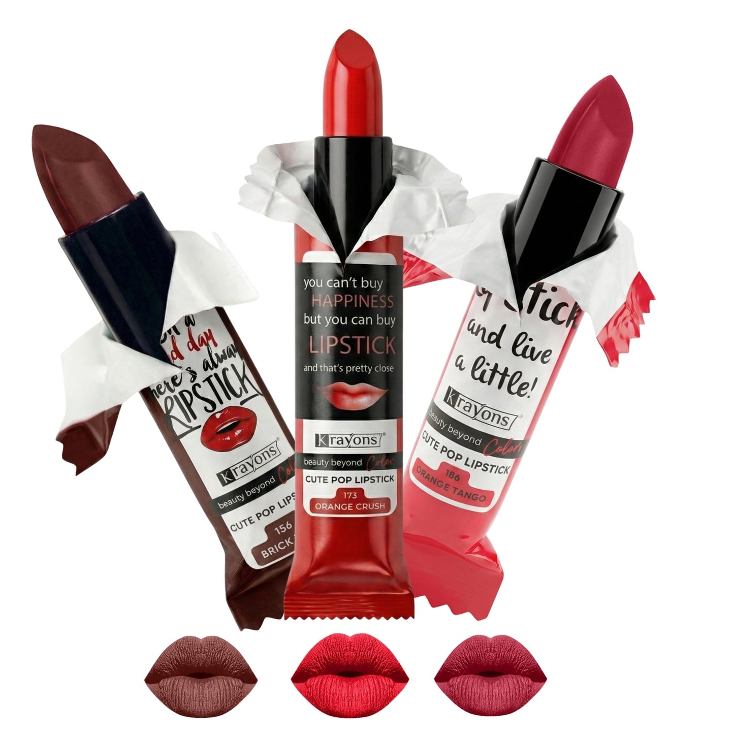 Krayons Cute  Matte Lipstick, Waterproof, Longlasting, 3.5gm Each, Pack of 3 (Brick Tone, Orange Crush, Orange Tango)