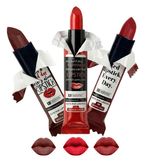 Krayons Cute  Matte Lipstick, Waterproof, Longlasting, 3.5gm Each, Pack of 3 (Brick Tone, Orange Crush, Signal Red)