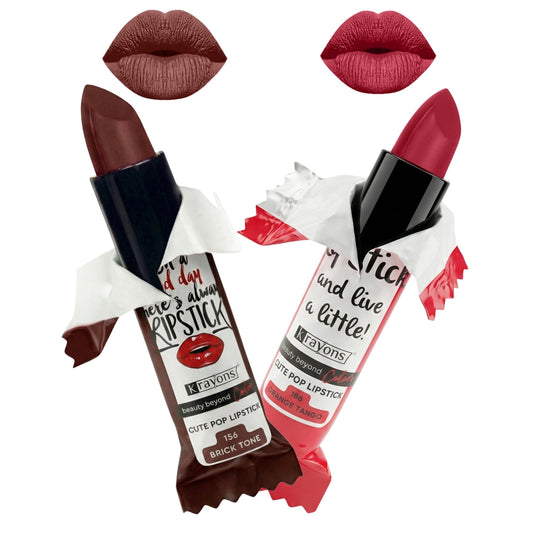 Krayons Cute  Matte Lipstick, Waterproof, Longlasting, 3.5gm Each, Pack of 2 (Brick Tone, Orange Tango)