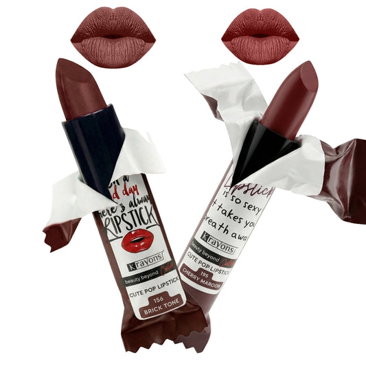 Krayons Cute  Matte Lipstick, Waterproof, Longlasting, 3.5gm Each, Pack of 2 (Brick Tone, Cherry Maroon)