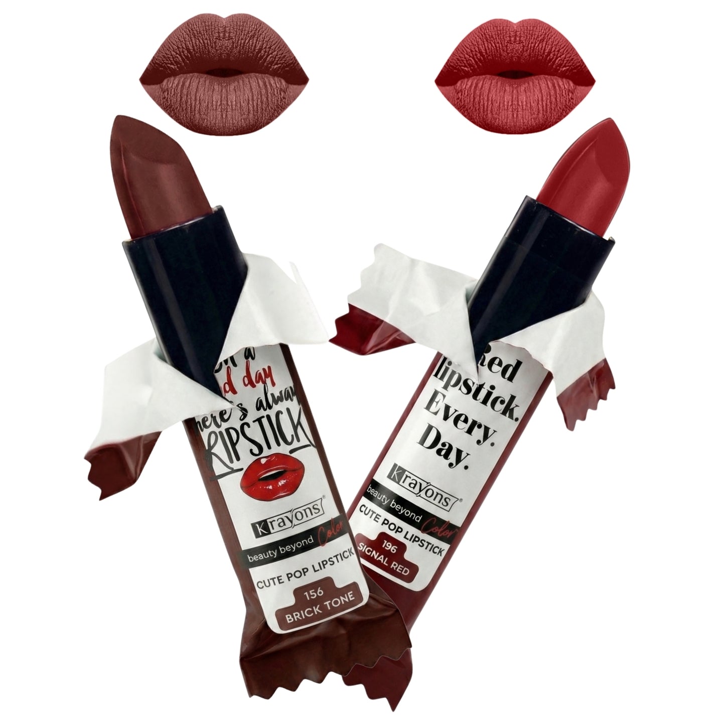 Krayons Cute  Matte Lipstick, Waterproof, Longlasting, 3.5gm Each, Pack of 2 (Brick Tone, Signal Red)