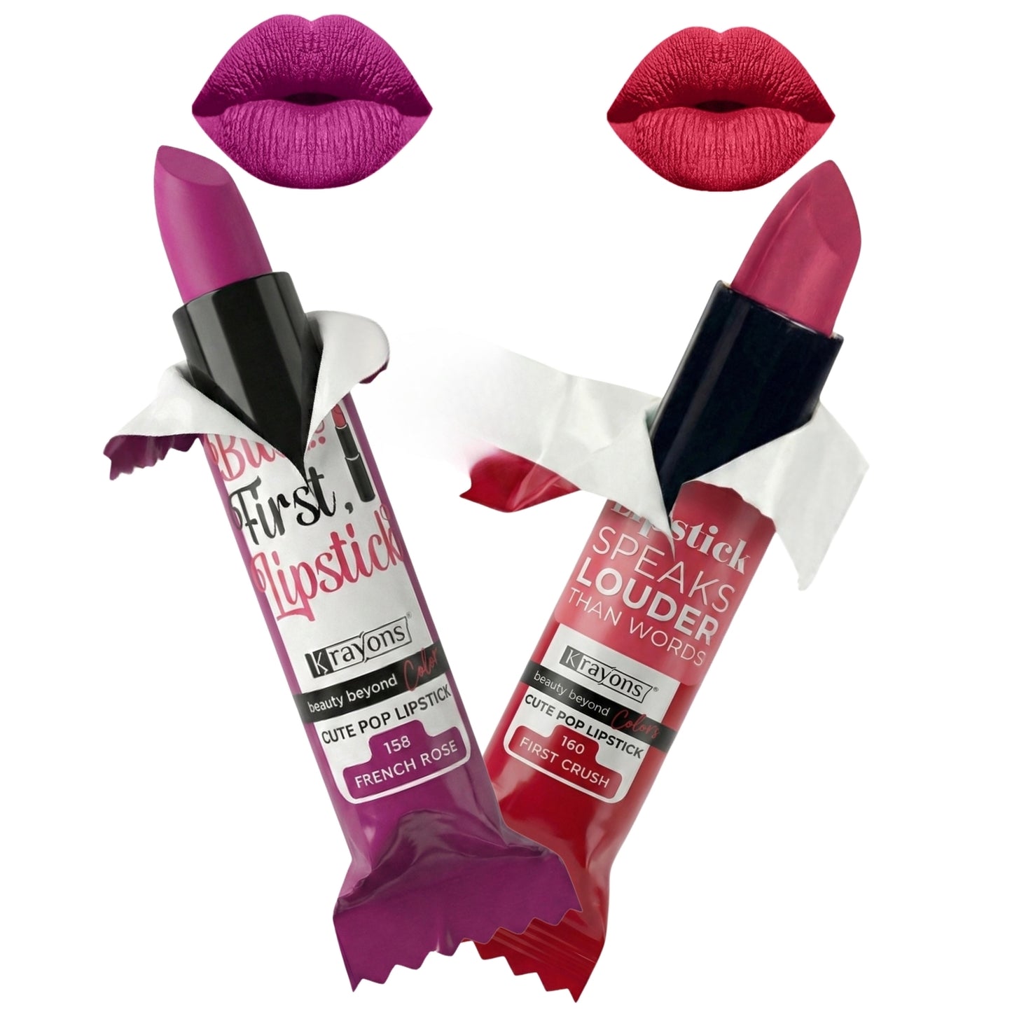 Krayons Cute  Matte Lipstick, Waterproof, Longlasting, 3.5gm Each, Pack of 2 (French Rose, First Crush )