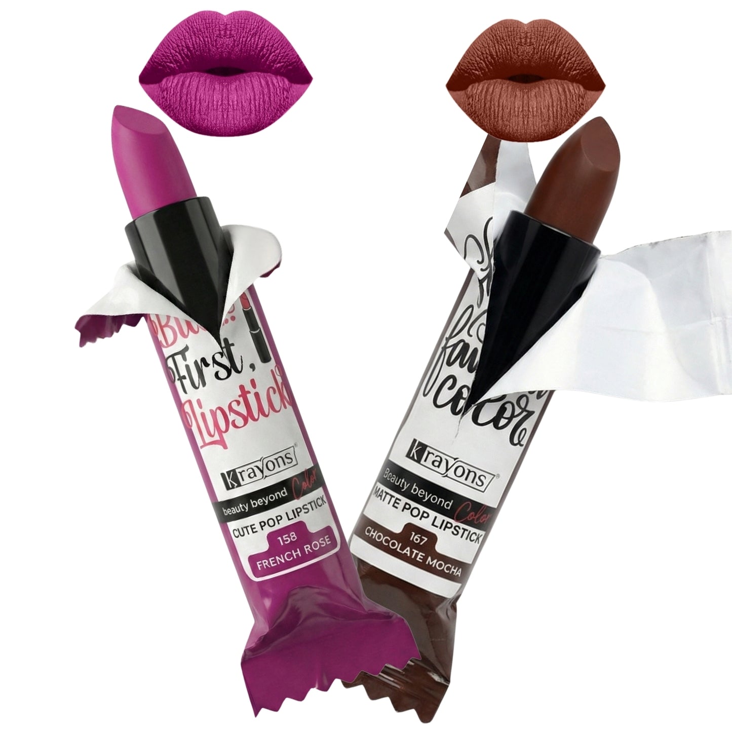 Krayons Cute  Matte Lipstick, Waterproof, Longlasting, 3.5gm Each, Pack of 2 (French Rose, Chocolate Mocha )