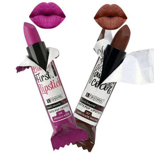 Krayons Cute  Matte Lipstick, Waterproof, Longlasting, 3.5gm Each, Pack of 2 (French Rose, Chocolate Mocha )