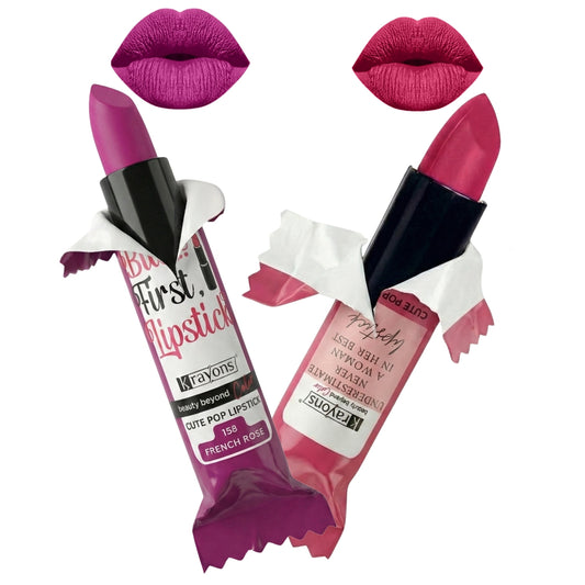 Krayons Cute  Matte Lipstick, Waterproof, Longlasting, 3.5gm Each, Pack of 2 (French Rose, Angel Pink )