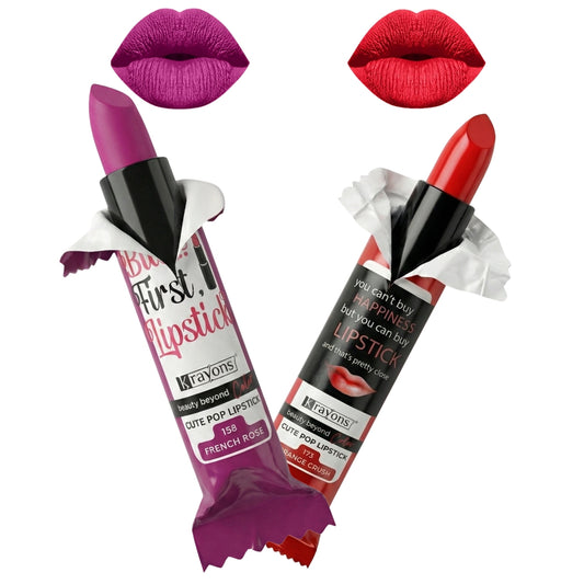 Krayons Cute  Matte Lipstick, Waterproof, Longlasting, 3.5gm Each, Pack of 2 (French Rose, Orange Crush)
