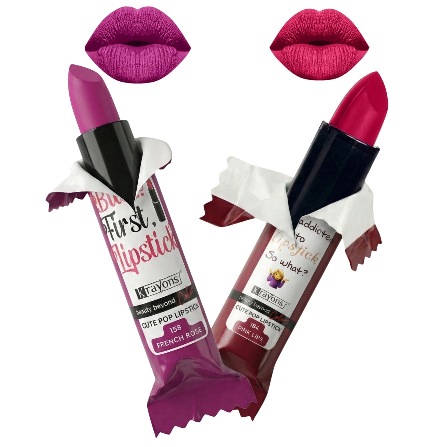 Krayons Cute  Matte Lipstick, Waterproof, Longlasting, 3.5gm Each, Pack of 2 (French Rose, Pink Lips)