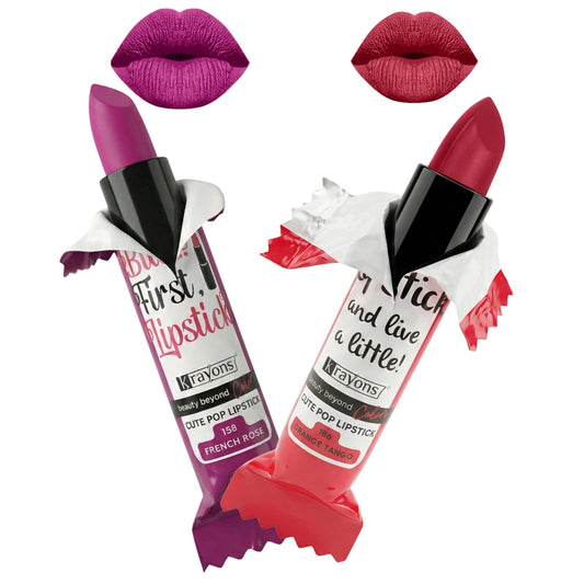 Krayons Cute  Matte Lipstick, Waterproof, Longlasting, 3.5gm Each, Pack of 2 (French Rose, Orange Tango)