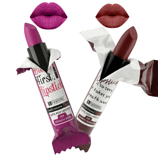 Krayons Cute  Matte Lipstick, Waterproof, Longlasting, 3.5gm Each, Pack of 2 (French Rose, Cherry Maroon)