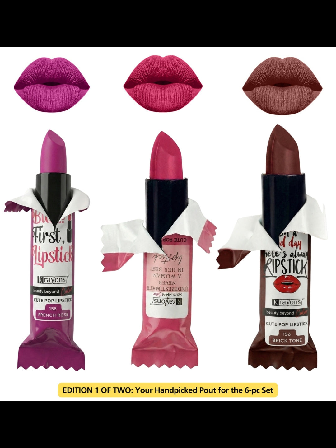 Krayons Cute  Matte Lipstick, Waterproof, Longlasting, 3.5gm Each, Multicolor (Pack of 6)