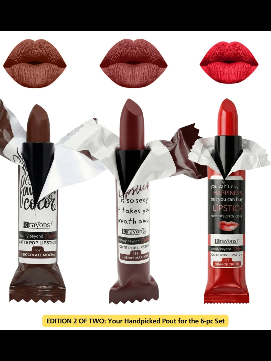 Krayons Cute  Matte Lipstick, Waterproof, Longlasting, 3.5gm Each, Multicolor (Pack of 6)