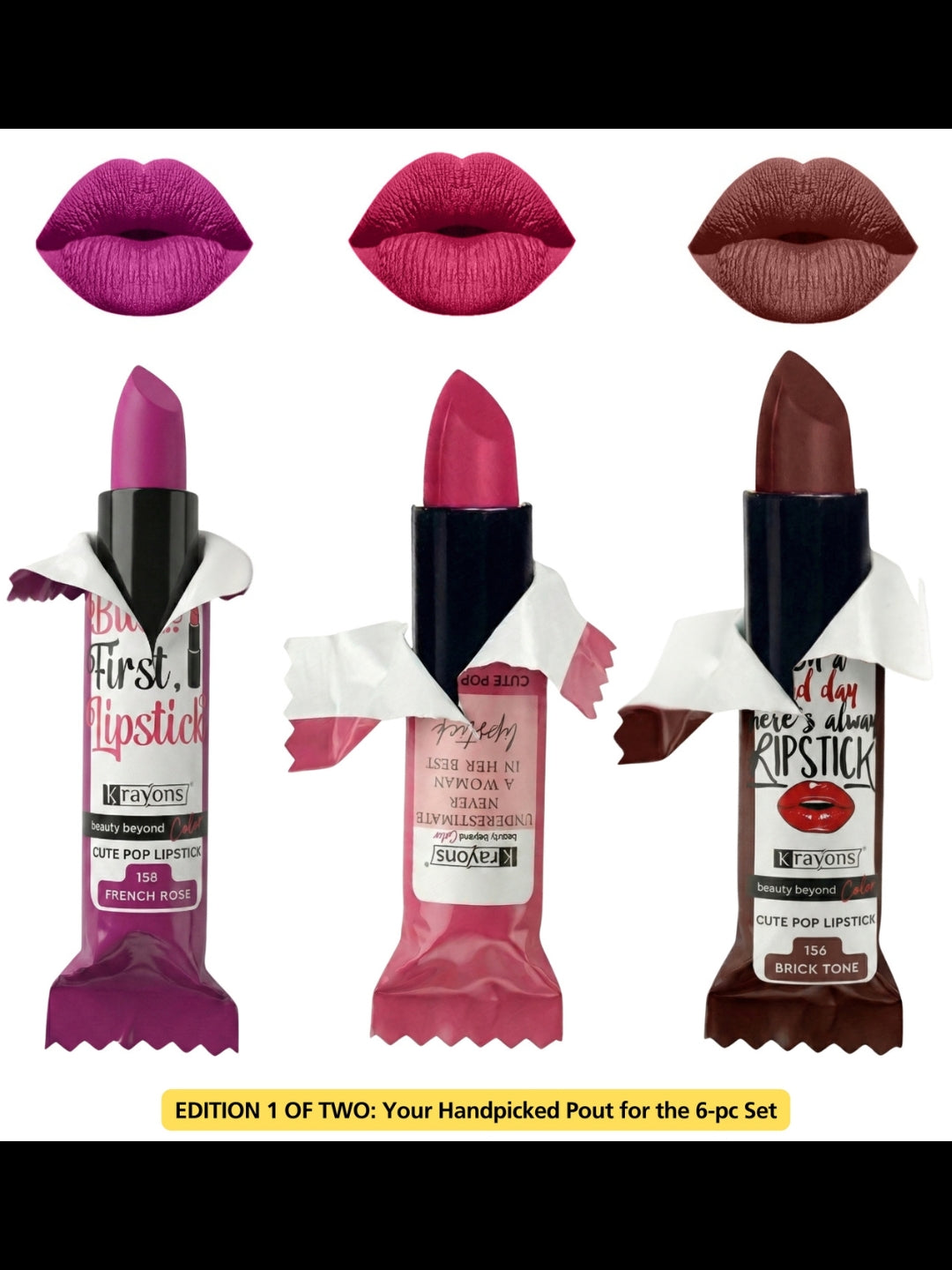 Krayons Cute  Matte Lipstick, Waterproof, Longlasting, 3.5gm Each, Multicolor (Pack of 6)