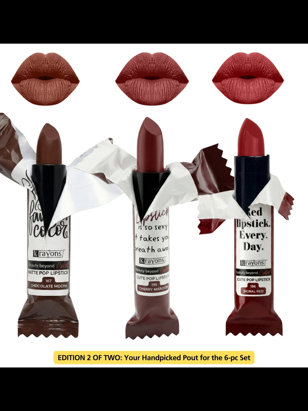 Krayons Cute  Matte Lipstick, Waterproof, Longlasting, 3.5gm Each, Multicolor (Pack of 6)