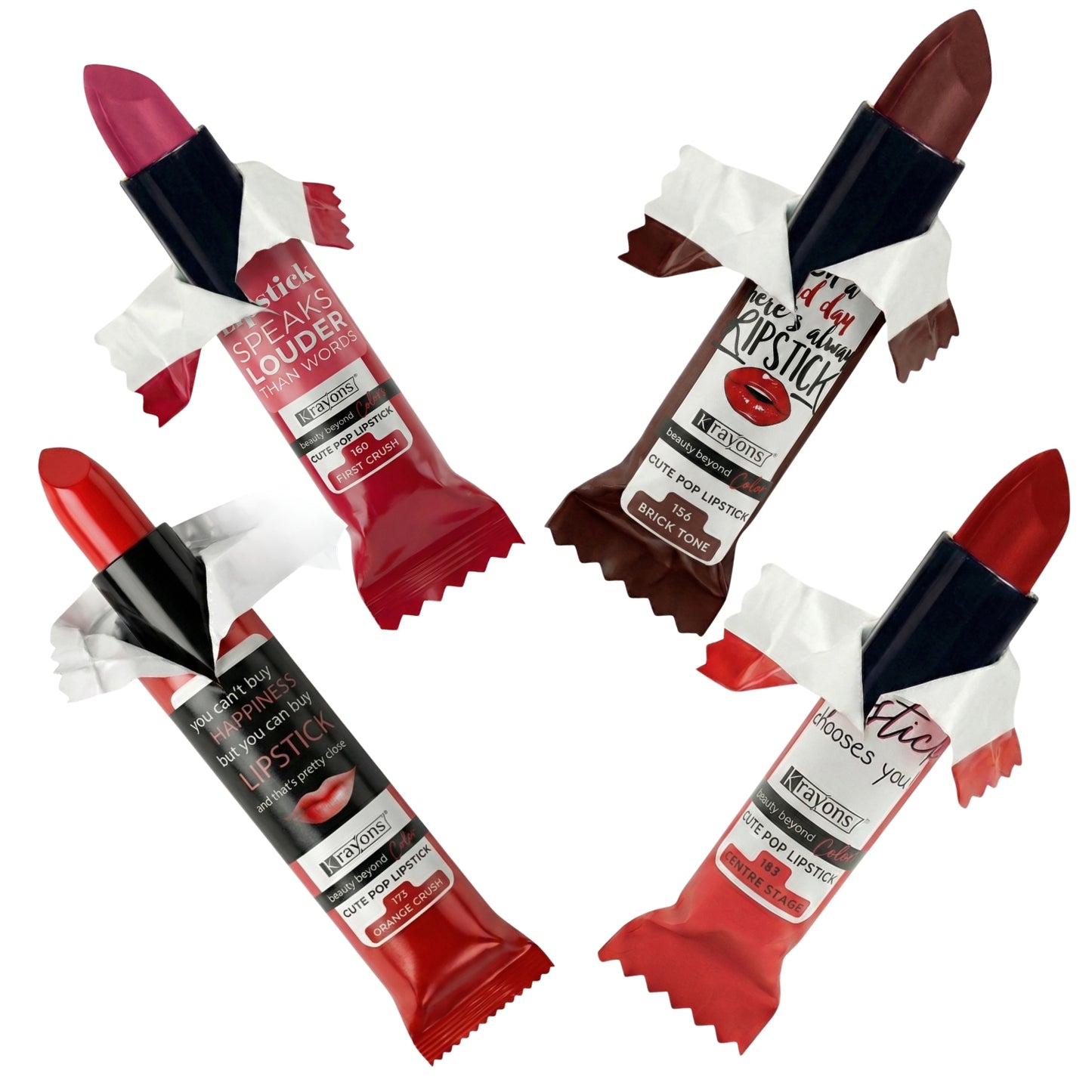 Krayons Cute  Matte Lipstick, Waterproof, Longlasting, 3.5gm Each, Pack of 4 (First Crush, Brick Tone, Orange Crush, Centre Stage)