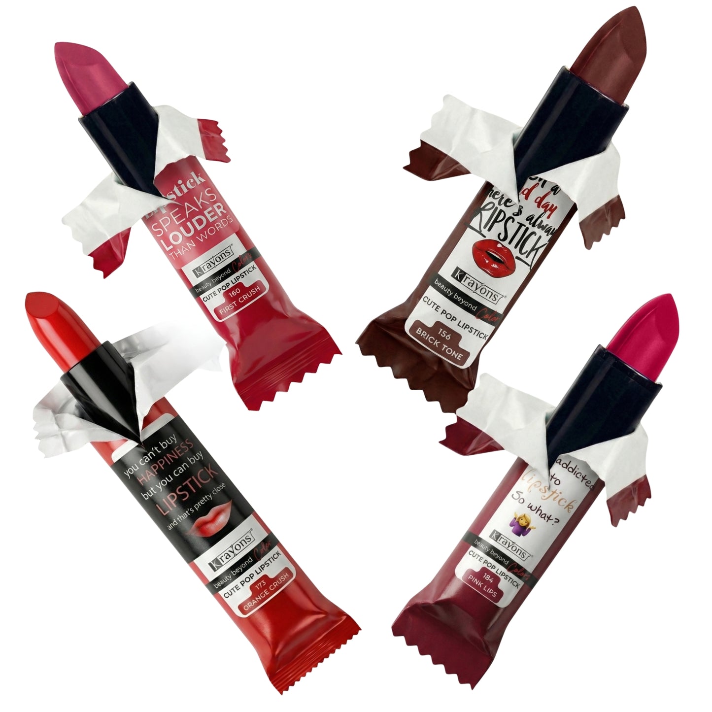 Krayons Cute  Matte Lipstick, Waterproof, Longlasting, 3.5gm Each, Pack of 4 (First Crush, Brick Tone, Orange Crush, Pink Lips)