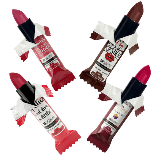 Krayons Cute  Matte Lipstick, Waterproof, Longlasting, 3.5gm Each, Pack of 4 (First Crush, Brick Tone, Orange Tango, Pink Lips)