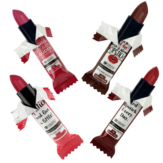 Krayons Cute  Matte Lipstick, Waterproof, Longlasting, 3.5gm Each, Pack of 4 (First Crush, Brick Tone, Orange Tango, Signal Red)